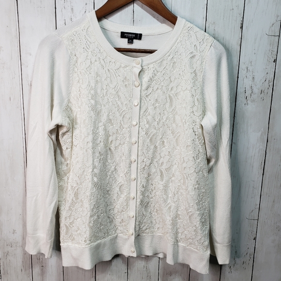 Premise Sweaters - Premise Studio Ivory Lace Cardigan Button Front